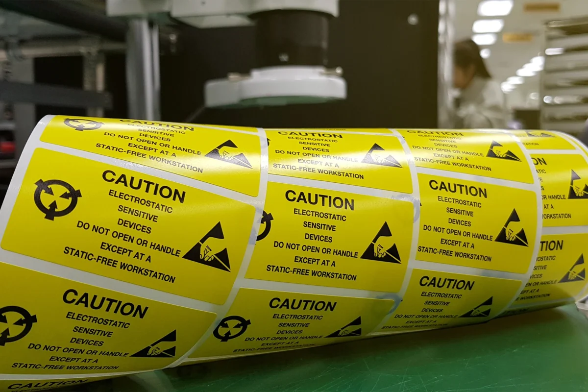 Yellow caution label,Special label symbol for electrostatic sensitive devices.